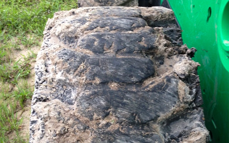 Non-OTR Tire showing rubber chunking